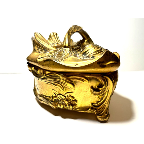 Antique Benedict 923 Trinket Box Jewelry Art Noveau Gilt Bronze Casket *Defect - Picture 6 of 13